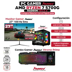 JANUS - Computador Gamer - Ryzen 7 5700G - 16GB RAM - 512GB SSD 400W - MONITOR 27"