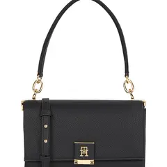 TOMMY HILFIGER - Bolso negro mensajero con solapa y monograma TH