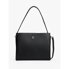TOMMY HILFIGER - Bolso negro satchel granulado con correa cruzada