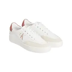 CALVIN KLEIN - Tenis blanco clásicos de cuero con cordones y suela cupsole