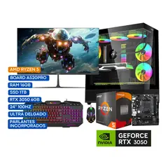 JANUS - COMPUTADOR PC GAMER R5 4600G 3,7GHZ RTX 3050 6GB 16 RGB/1 TB SSD BOARD 24"100Hz.
