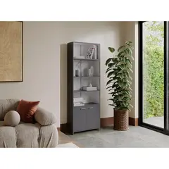 RTA DESIGN - Biblioteca Milán, Plata Oscuro y Blanco, Cuatro Entrepaños