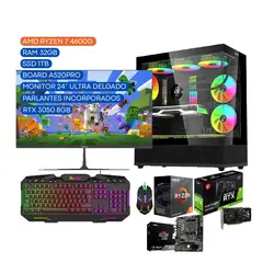 JANUS - COMPUTADOR TORRE GAMER RYZEN 5 4600G 3,7GHZ RTX 3050 8GB 32/1 TB SSD 24"