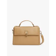 TOMMY HILFIGER - Bolso beige satchel con cierre de broche giratorio