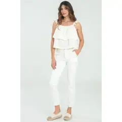 RAGGED - Pantalon mimosa Blanco crudo