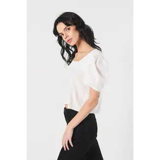 KOAJ - Blusa unicolor manga corta tipo globo con escotes cuad Mujer