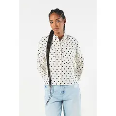 KOAJ - Blusa crema clara manga larga con puntos negros estamp Mujer