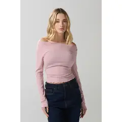 KOAJ - Camiseta unicolor con cuello bandeja y manga larga Mujer