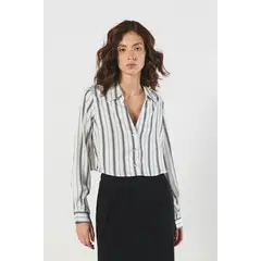 KOAJ - BLUSA ESTAMPADA/RAYAS/SATIN/CAMISERA CROP OVERSIZE MANG Mujer