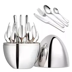 PREMIUM - SET JUEGO DE CUBIERTOS CON ESTUCHE HUEVO 24 PCS PLATEADO