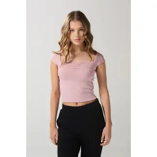 KOAJ - Camiseta unicolor con texturas y escote corazón Mujer