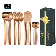 GENERAL - SET CUBIERTOS 24 PIEZAS DE LUJO COLOR PALO DE ROSA EN ACERO