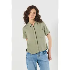 KOAJ - BLUSA UNICOLOR/RAYON MEZCLA/ CAMISERA MANGA CORTA CON Mujer