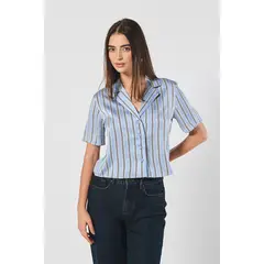 KOAJ - Blusa en satín manga corta unicolor con diseños estamp Mujer