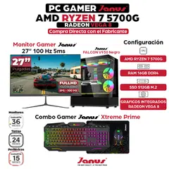 JANUS - Computador Gamer Ryzen 7 5700G RAM 16GB SSD 512GB Monitor 27 Pulgadas 100Hz