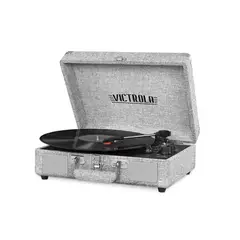 VICTROLA - Tocadiscos Tornamesa Portable Altavoces Bluetooth Lino Gris