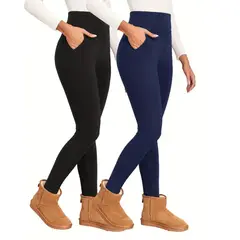 FRIOLENTA - 2 Pantalones Termicos Para Oficina Elegante Tiro Alto - Negro y Azul