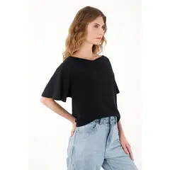 TENNIS - Camiseta negra con escote drapeado para mujer