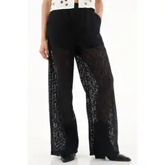 TENNIS - Pantalón Recto negro en encaje para mujer