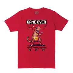 CREACIONES NU CROWN - Camiseta Hombre Dinosaurio Game Over Color Rojo Nu Crown