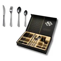 GENERICO - Juego Set de Cubiertos Acero Inoxidable 24 Piezas Negro