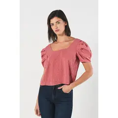 KOAJ - BLUSA ESCOTE CUADRADO MANGA CORTA AGLOBADA- UNICOLOR Mujer