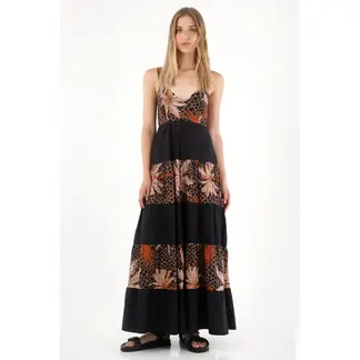 TENNIS - Vestido largo de franjas estampadas negro para mujer