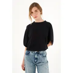TOPMARK - Camiseta negra oversize de largo pretinero para mujer