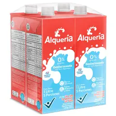 ALQUERIA - Leche Deslactosada Descremada Tetrapack 4unds x1L c/u