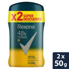 REXONA - Desodorante Antitranspirante Barra Hombre V8 50G (2 Unidades)