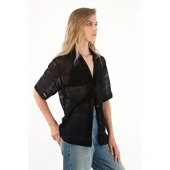 TENNIS - Camiseta negra tipo bowling para mujer