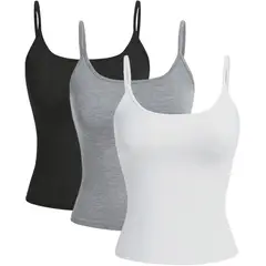 GENERICO - Set 3 Blusas Básicas de Tiras, Negro Blanco Gris