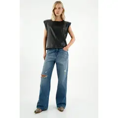 TENNIS - Camisa manga sisa negra para mujer