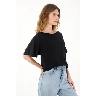 TENNIS - Camiseta negra con escote drapeado para mujer
