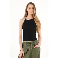 TOPMARK - Camiseta en rib negra para mujer