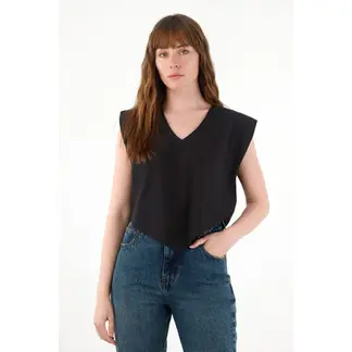 TENNIS - Camisa manga sisa escote en V negra para mujer