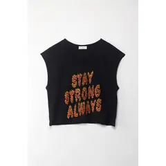 TENNIS - Camiseta Boxy fit manga sisa negra para mujer