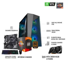 AMD - PC GAMER RYZEN 5 5600X + RTX3050 6GB + RAM 32GB + SSD 1TB + COMBO