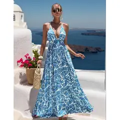 GENERICO - Vestido Con Estampado De Plantas De Manga Mariposa Vinculado Con Aro