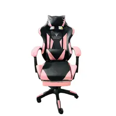 GENERICO - Silla Gamer Vibracion Lumbar Rosa Negro + Reposapies