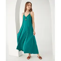 ESPRIT - Vestido Largo Mujer con Detalle Trenzado y Escote V