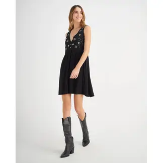 ESPRIT - Vestido Corto Mujer con Apliques Decorativos Escote V