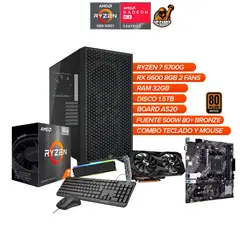 AMD - Torre Gamer Ryzen 7 5700G Corsair 3000D RX 6600 32GB RAM 1.5TB SSD / 500W