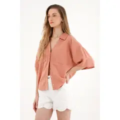TOPMARK - Camisa oversize manga corta naranja para mujer