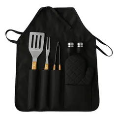 GENERICO - Kit Asados Parrilla Delantal 7 Pcs Utencilios Bbq