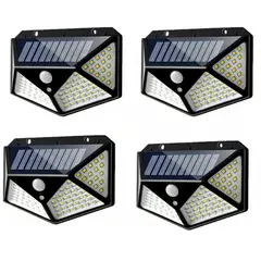 GENERICO - Lampara Reflector Solar 100 Led Sensor Movimiento Pack X4