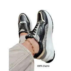 EVEGONZ - Tenis Deportivo en Cuero Zapato Cómodo Negro Mujer