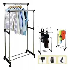 GENERICO - Tendedero De Ropa Multifuncional Con Ruedas Doble Tubo