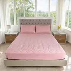 HOGARETO - Protector Colchón Acolchado Rosa Cama 120x190 + 2 Fundas de almohadas