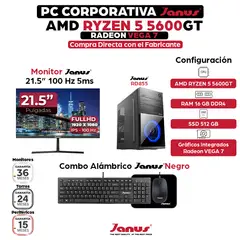 JANUS - Computador AMD Ryzen 5 5600GT RAM 16GB SSD 512GB Monitor 22 Pulgadas 100Hz